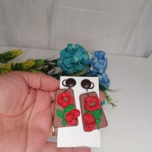 σκουλαρίκια με κόκκινο λουλούδι