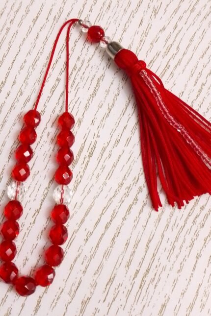 Κομπολόι γυναικείο κόκκινα κρύσταλλα κόκκινη φούντα