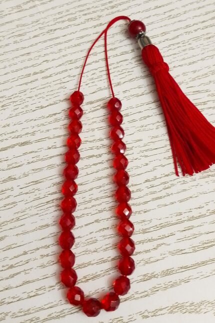 Κομπολόι γυναικείο κόκκινα κρύσταλλα κόκκινη φούντα