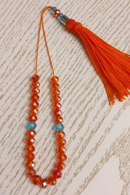 Κομπολόι γυναικείο πορτοκαλί κρύσταλλα φούντα 32εκατοστά