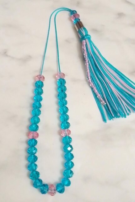 Κομπολόι γυναικείο τυρκουάζ κρύσταλλα φούντα 30εκατοστά