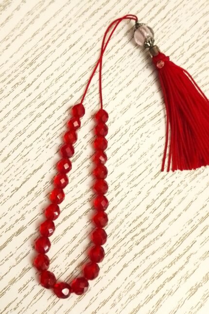 Κομπολόι γυναικείο με κόκκινα κρύσταλλα κόκκινη φούντα ροζ χάντρα μουράνο