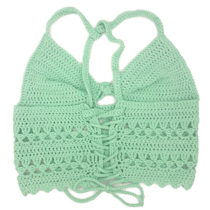 Πλεκτό crop top με φιογκάκι και κορδόνια