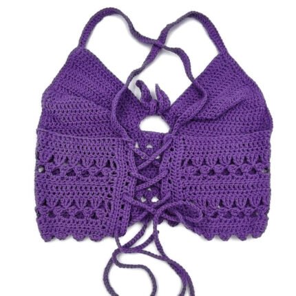 Πλεκτό crop top με φιογκάκι και κορδόνια