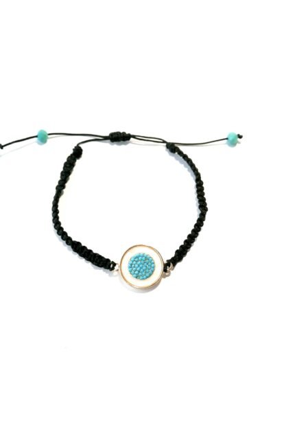 Βραχιόλι μακραμέ με τιρκουάζ στρασάκια