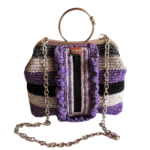 Πλεκτή χειροποίητη τσάντα με γκρι και μωβ ρίγες