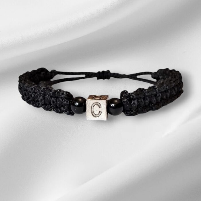 BRAC M802Α.Βραχιόλι αντρικό μονόγραμμα C μαύρο μακραμέ