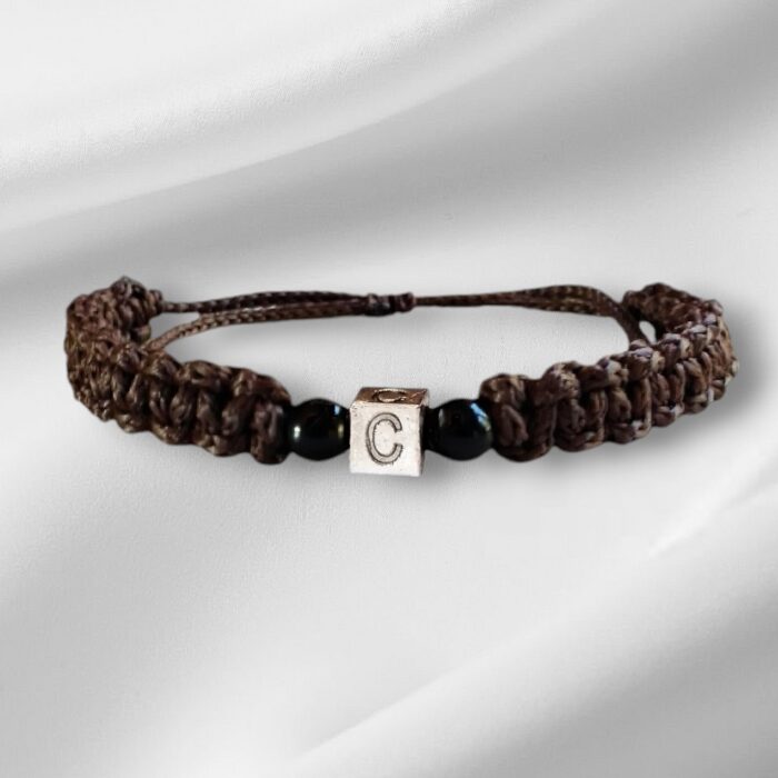 BRAC M802Δ.Βραχιόλι αντρικό μονόγραμμα C καφέ μακραμέ