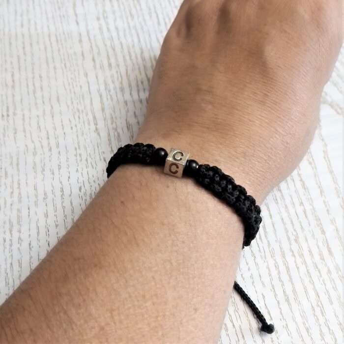 BRAC M802Η.Βραχιόλι αντρικό μονόγραμμα C μαύρο μακραμέ