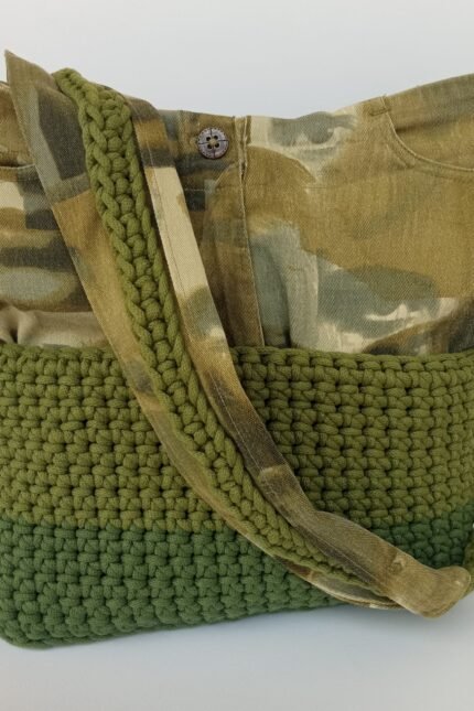 Χειροποίητη πλεκτή τσάντα ώμου πράσινη