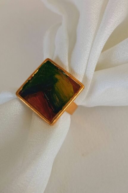 Χειροποίητο δαχτυλίδι ε υγρό γυαλί πολύχρωμο