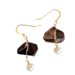 Σκουλαρίκια με smoky quartz και μαργαριτάρια