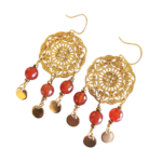 Κρεμαστά σκουλαρίκια με κορνεόλη και φλουράκια