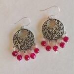 Σκουλαρίκια με Κόκκινο Jade και Αντικέ Μοτίφ
