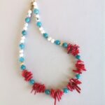 Κολιέ με κόκκινο κοράλι και μπλε jade