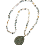 Κολιέ ροζάριο με αχάτη δενδρίτη και μοτίφ