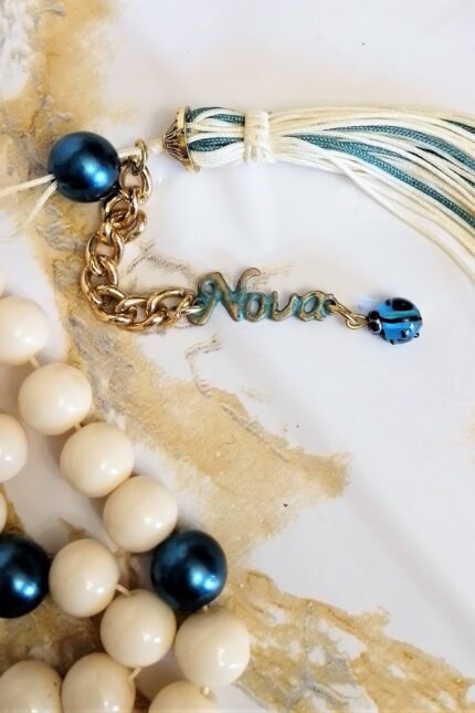 Κομπολόι εκρού-πετρόλ ΝΟΝΑ