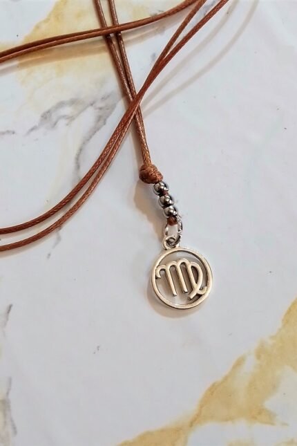 Αντρικό μενταγιόν καφέ ζώδιο Παρθένος μεταλλικό