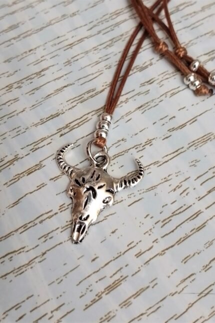 Αντρικό καφέ μενταγιόν ταύρος μεταλλικός χάντρες