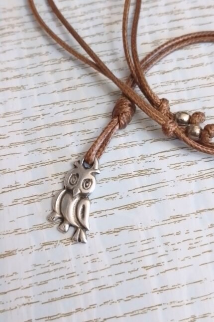 Αντρικό μενταγιόν σοκολά μεταλλική ασημί κουκουβάγια