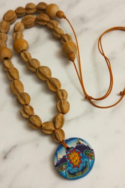 Αντρικό μενταγιόν ήλιος φυσικοί καρποί ξύλινες χάντρες