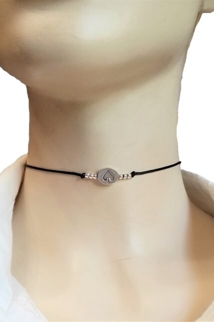 Cord necklace με ασημί “Άσσο μπαστούνι” της τράπουλας