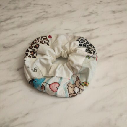 Scrunchie βαμβακερό, φαρδύ με patchwork και φάσα λευκή