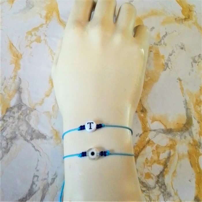 SET C141β.Σετ παιδικό γαλάζια βραχιόλια μονόγραμμα Τ και ματάκι