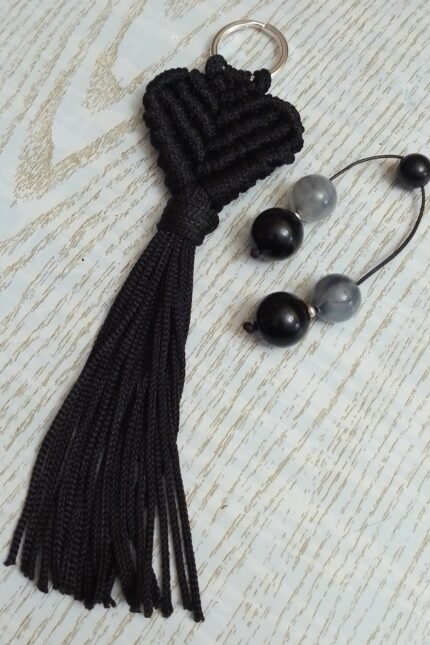 Σετ δώρου μπρελόκ μαύρη καρδιά με γκρι-μαύρο μπεγλεράκι