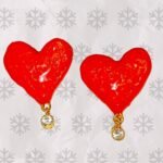 Χειροποιητα Σκουλαρικια  Καρδιες  απο πολυμερικο  πηλο , αναγλυφα και κρυσταλλακι σε χρυσο καστονι