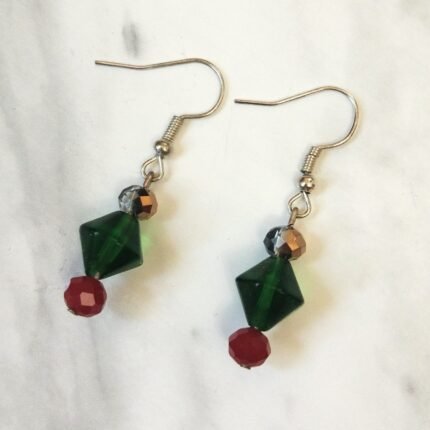 Σκουλαρίκια κρύσταλλα πράσινα κόκκινα μπρονζέ