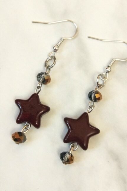 Σκουλαρίκια αστέρι μπορντώ κεραμικό