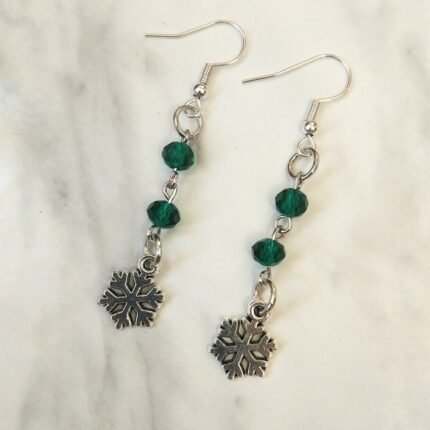 Σκουλαρίκια χιονονιφάδα πράσινα κρύσταλλα