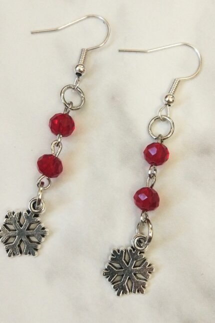 Σκουλαρίκια χιονονιφάδα κόκκινα κρύσταλλα
