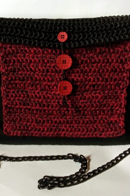 Χειροποίητη τσάντα ώμου μαύρο-κόκκινο
