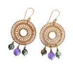 Επίχρυσα σκουλαρίκια με μωβ jade και πρενίτη