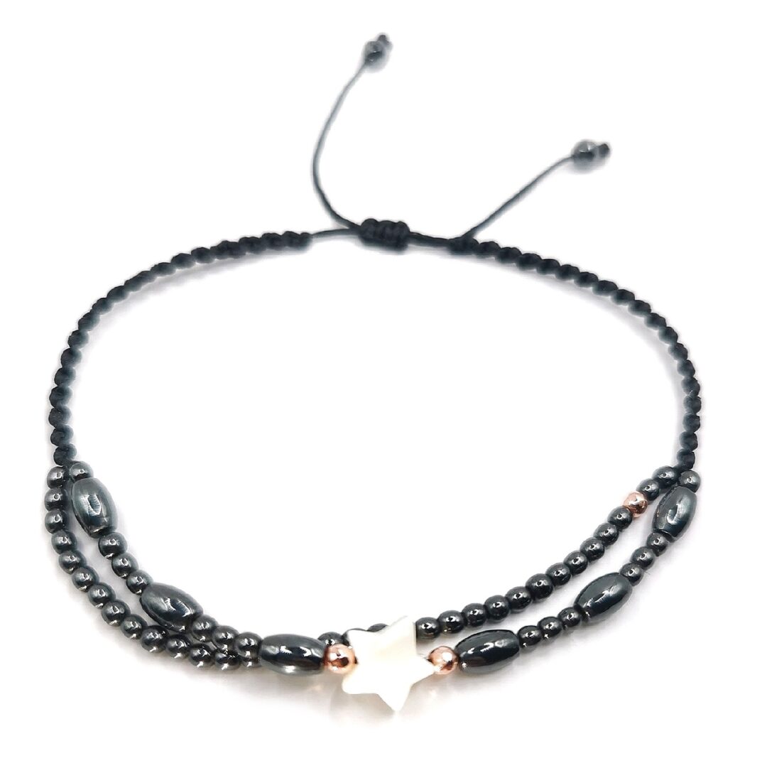 Star bracelet μακραμε διπλό βραχιόλι με αιματίτη και αστέρι φίλντισι 1