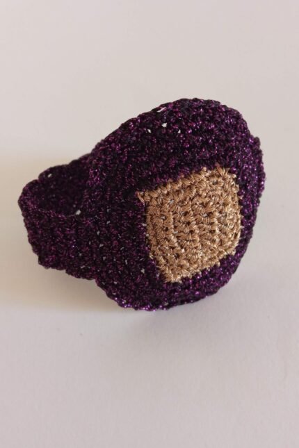 Χειροποίητο πλεκτό βραχιόλι μωβ-χρυσό