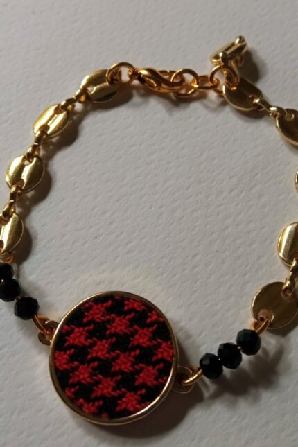 Χειροποίητο βραχιόλι χρυσό κόκκινο μαύρο