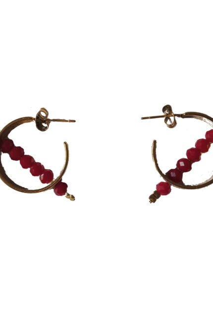 Χειροποίητα σκουλαρίκια από ατσάλι και κόκκινα κρύσταλλα