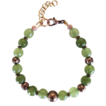 Βραχιόλι με Λαδί Αχάτη και Λάβα σε Χάλκινο χρώμα