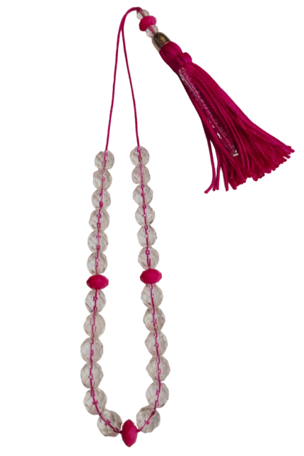 Κομπολόι γυναικείο διάφανα κρύσταλλα μωβ φούντα 28εκατοστά