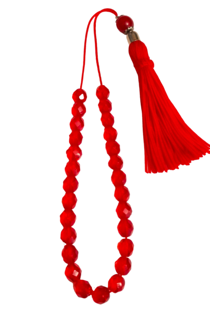 Κομπολόι γυναικείο κόκκινα κρύσταλλα κόκκινη φούντα