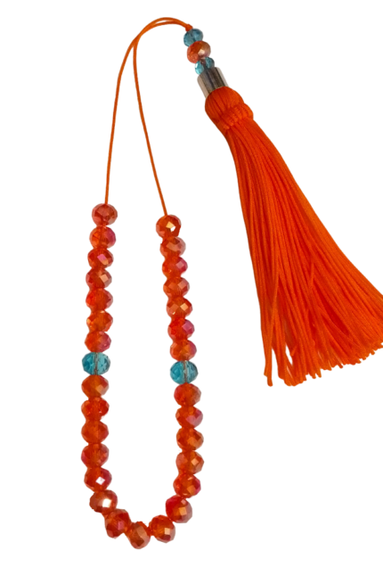 Κομπολόι γυναικείο πορτοκαλί κρύσταλλα φούντα 32εκατοστά