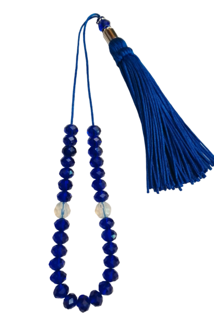 Κομπολόι γυναικείο μπλε ρουά κρύσταλλα φούντα 29εκατοστά