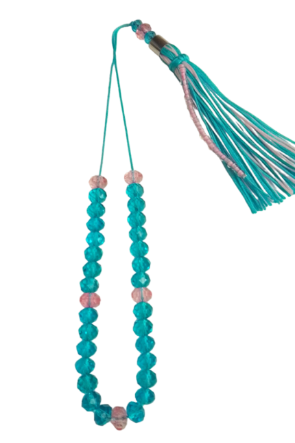 Κομπολόι γυναικείο τυρκουάζ κρύσταλλα φούντα 30εκατοστά