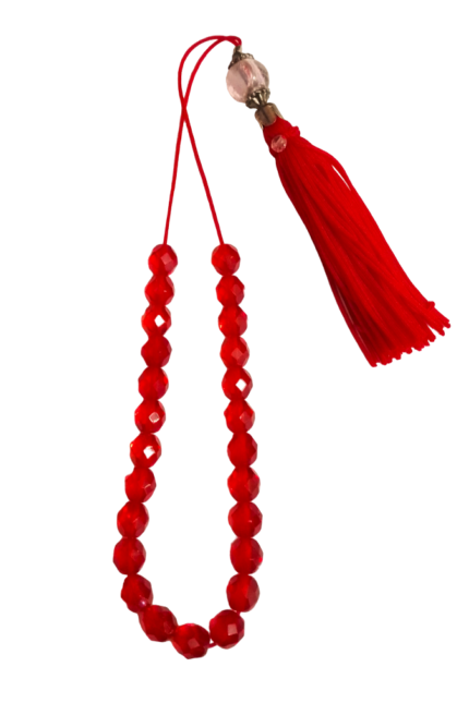 Κομπολόι γυναικείο με κόκκινα κρύσταλλα κόκκινη φούντα ροζ χάντρα μουράνο