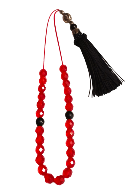 Κομπολόι γυναικείο κόκκινα κρύσταλλα μαύρη φούντα αντικέ χάντρα