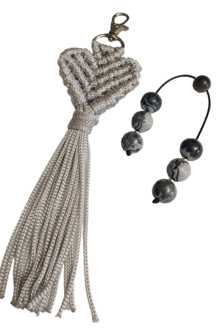 Σετ δώρου μπρελόκ γκρι καρδιά με γκρι μπεγλεράκι