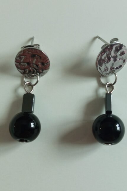Σκουλαρίκια από ατσάλι, αιματίτη και γυαλί